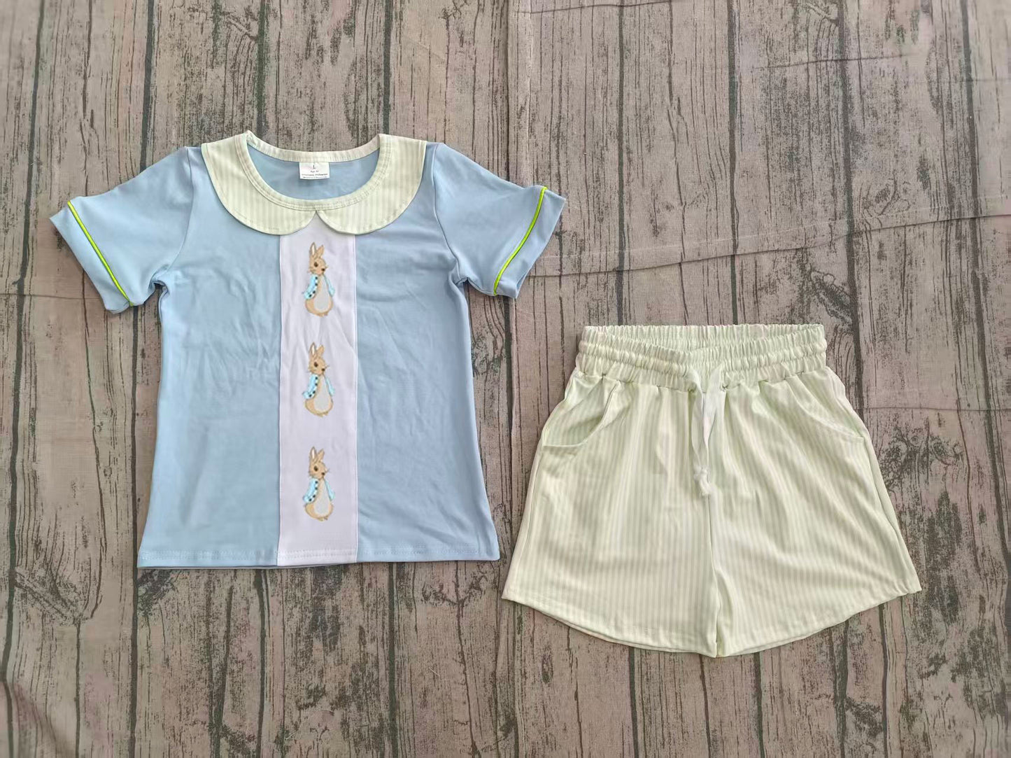 preorder Samples BSSO1564 Easter bunny rabbit blue short sleeve shorts boys set