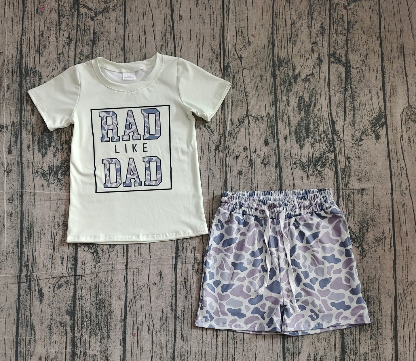 preorder samples BSSO1584 rad like dad short sleeve camo shorts boys set