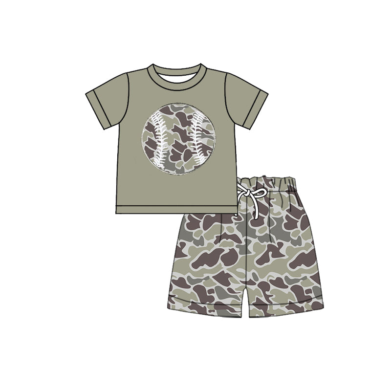 preorder BSSO1594 hunting baseball camo short sleeve camo shorts boys set