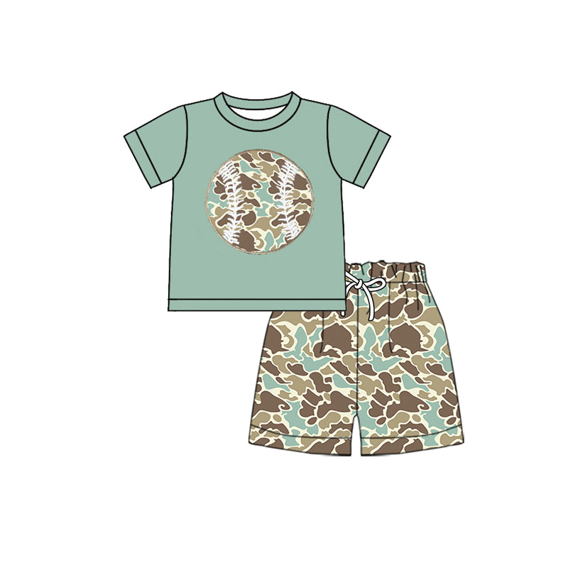 preorder BSSO1599 hunting baseball camo short sleeve camo shorts boys set