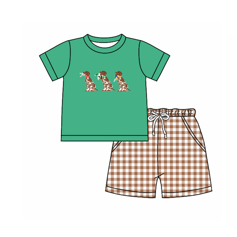 preorder BSSO1622 hunting dog mallard green short sleeve checkered shorts boys set