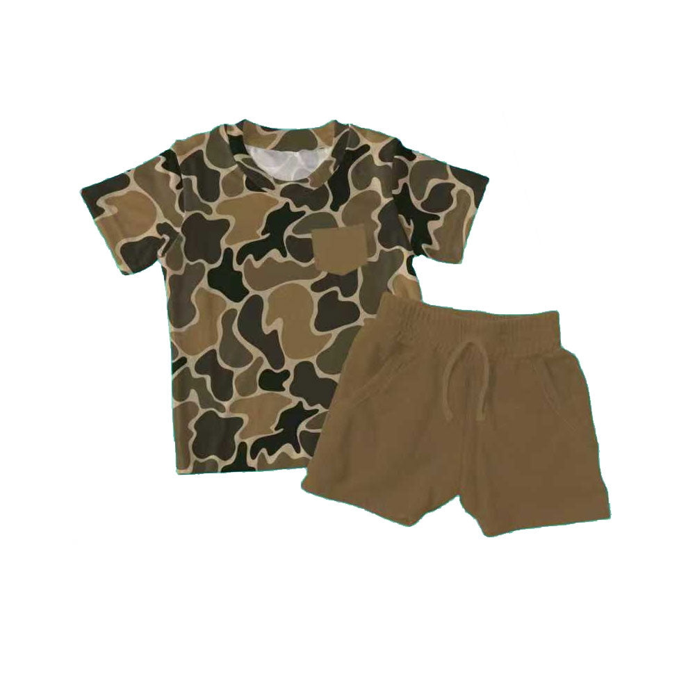 preorder BSSO1632 hunting camo brown short sleeve brown shorts boys set