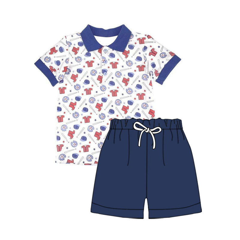 preorder BSSO1657 Baseball Blue Short Sleeve Shorts Boys Set