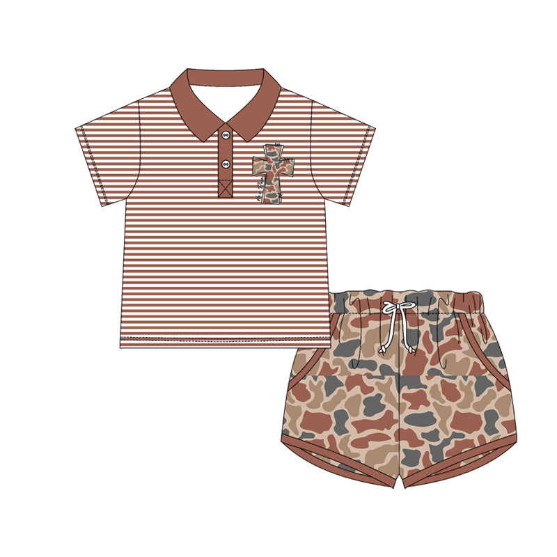 preorder BSSO1675 Easter Camo Cross Short Sleeve Shorts Boys Set