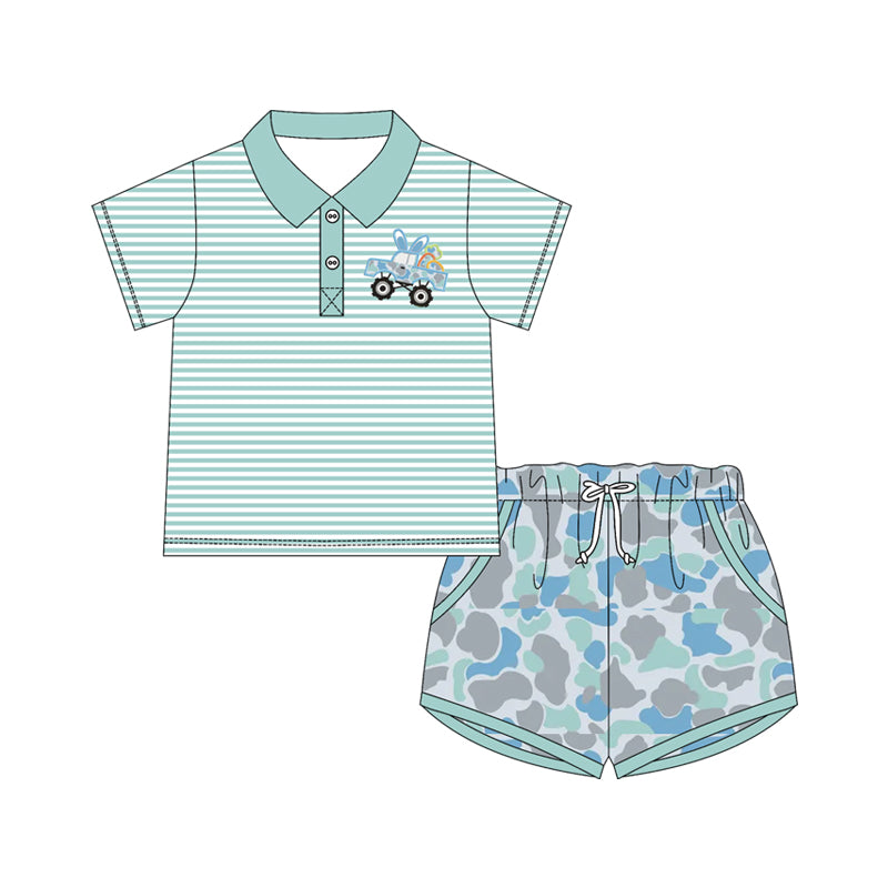 preorder BSSO1677 Easter Truck Egg Camo Short Sleeve Shorts Boys Set