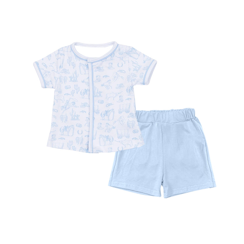 preorder BSSO1682 Western Rodeo Short Sleeve Boys Shorts Boys Set