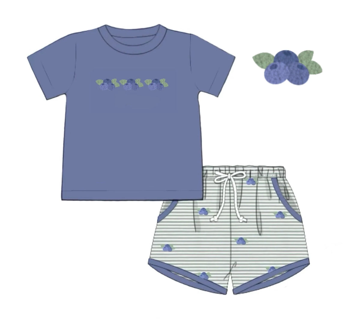 preorder BSSO1685 Blueberry Short Sleeve Striped Shorts Boys Set