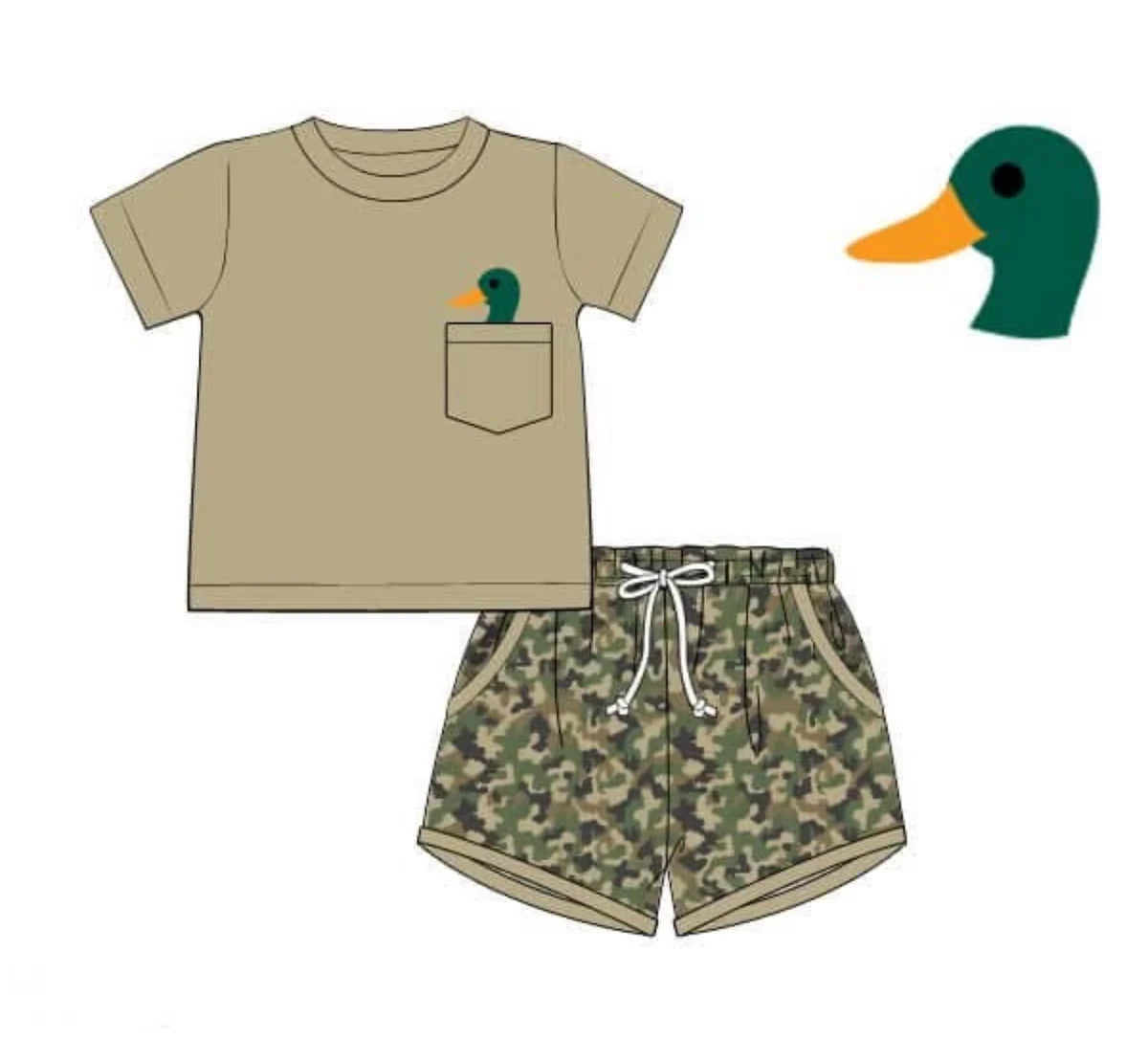 preorder BSSO1686 Hunting Mallard Duck Short Sleeve Camo Shorts Boys Set