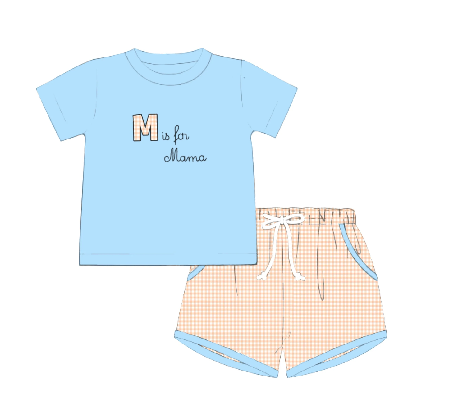 preorder BSSO1689 M is far cllama Blue Short Sleeve Checkered Shorts Boys Set