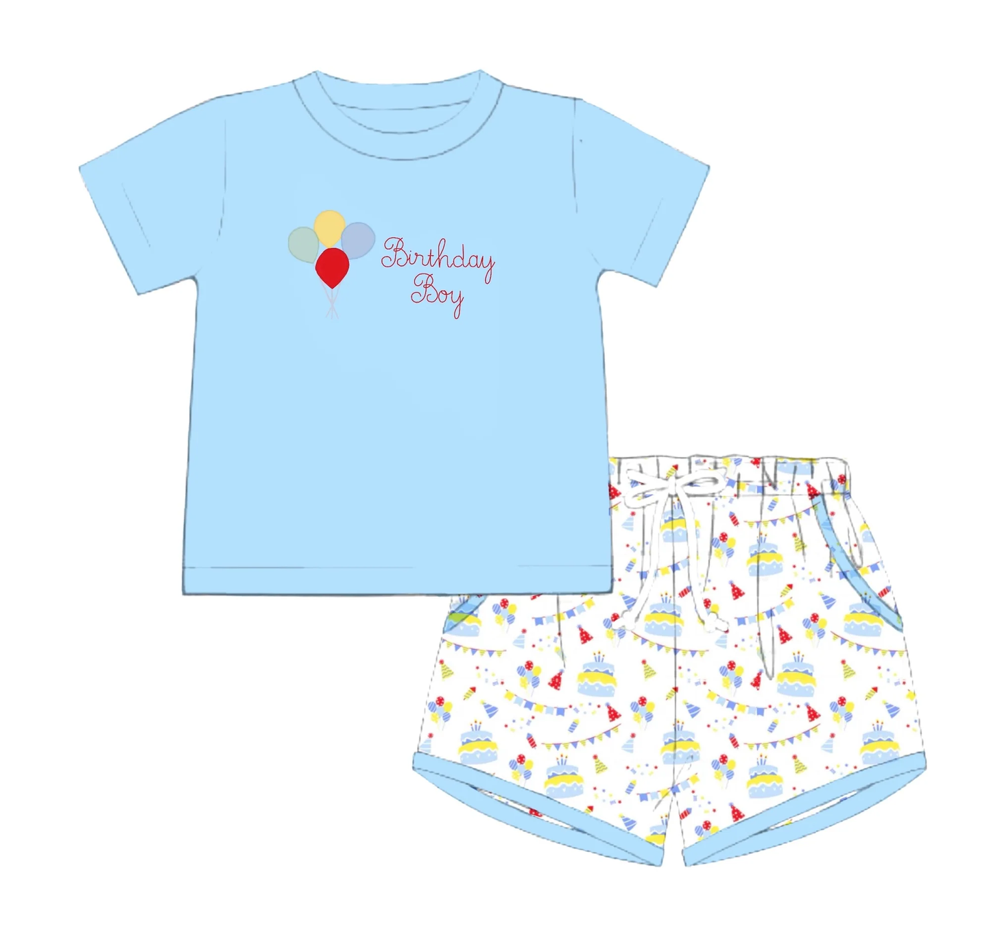 preorder BSSO1695 Birthday Day Balloon Blue Short Sleeve Shorts Boys Set