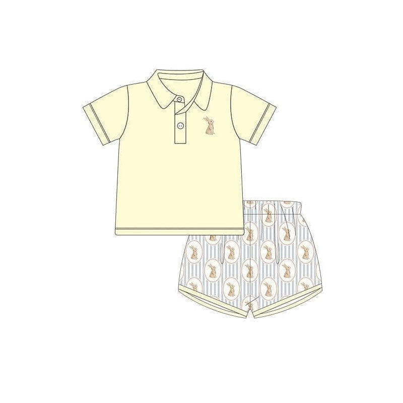 preorder BSSO1705 Easter Rabbit Yellow Short Sleeve Shorts Boys Set