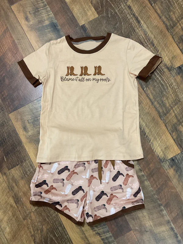 preorder BSSO1711 Blame It All On My ROOTS Short Sleeve Shorts Boys Set