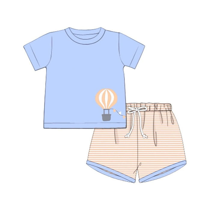 preorder BSSO1718 Hot Balloon Blue Short Sleeve Striped Shorts Boys Set