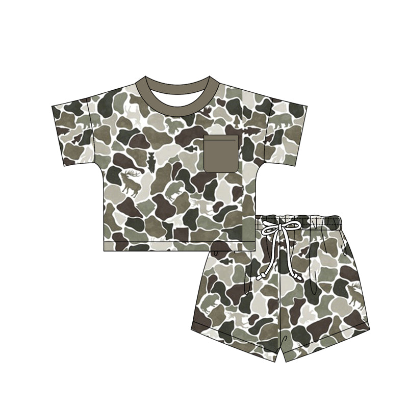 preorder BSSO1790 Hunting Camo Short Sleeve Shorts Boys Set