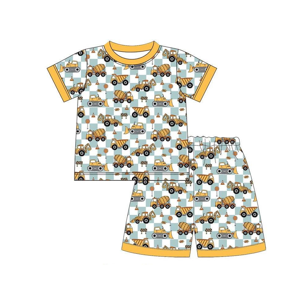 preorder BSSO1810 Construction Truck Short Sleeve Shorts Boys Pajamas