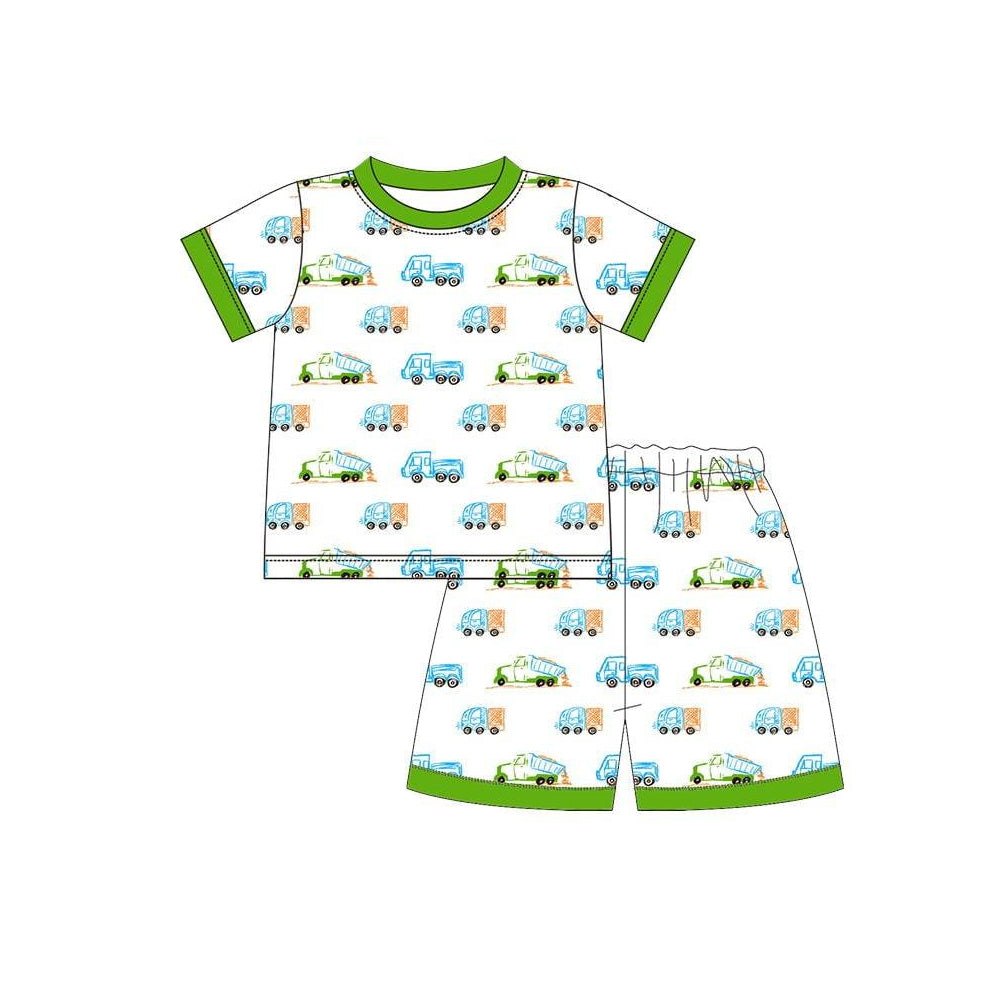 preorder BSSO1811 Construction Truck Short Sleeve Shorts Boys Pajamas