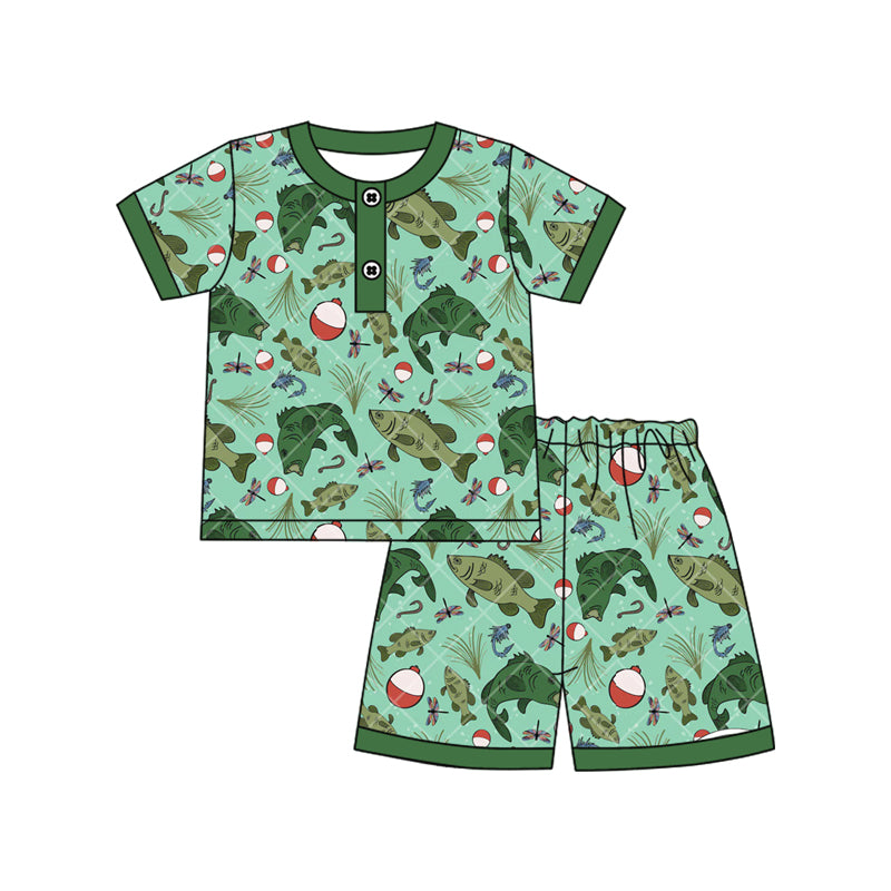 preorder BSSO1816 Fishing Green Short Sleeve Shorts Boys Set