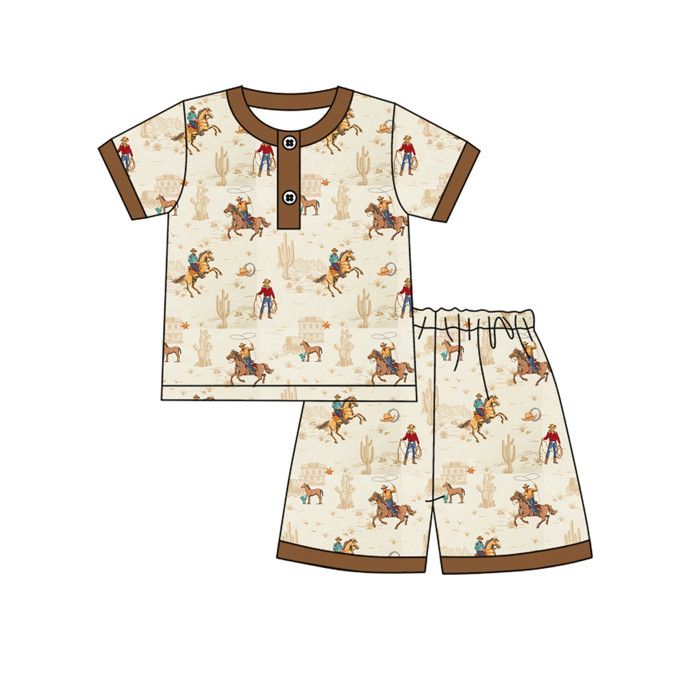 preorder BSSO1824 Western Rodeo Short Sleeve Shorts Boys Set
