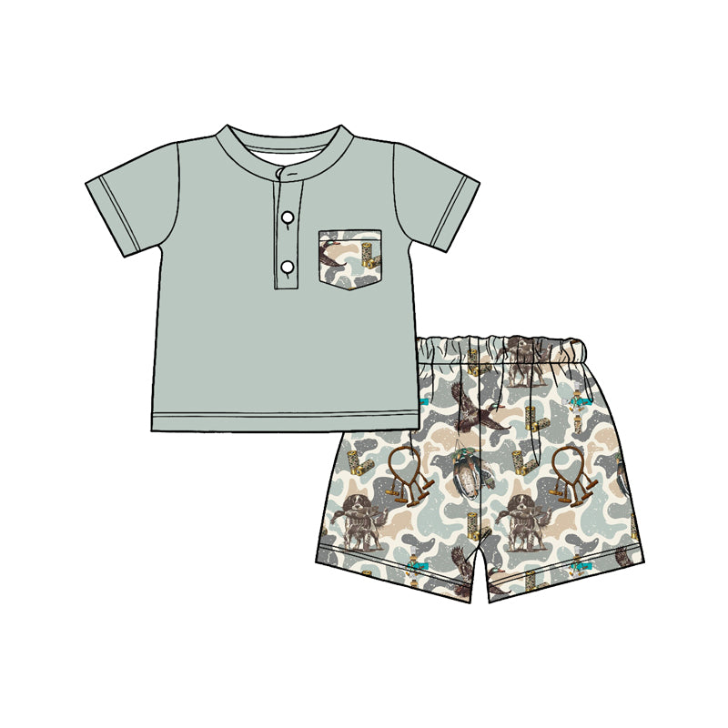 preorder BSSO1857 Hunting Mallard Dog Camo Pocket Short Sleeve Shorts Boys Set