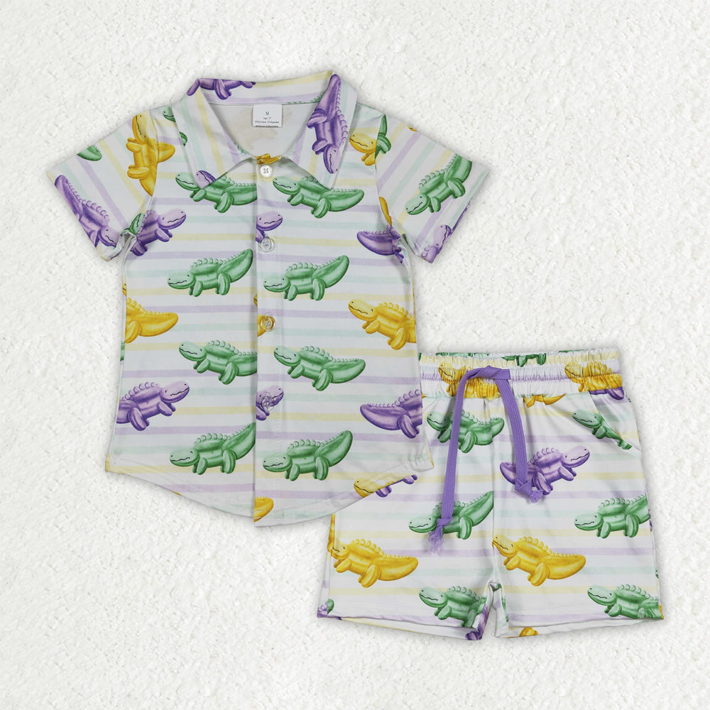preorder BSSO1859 Mardi Gras Crocodile Short Sleeve Shorts Boys Set
