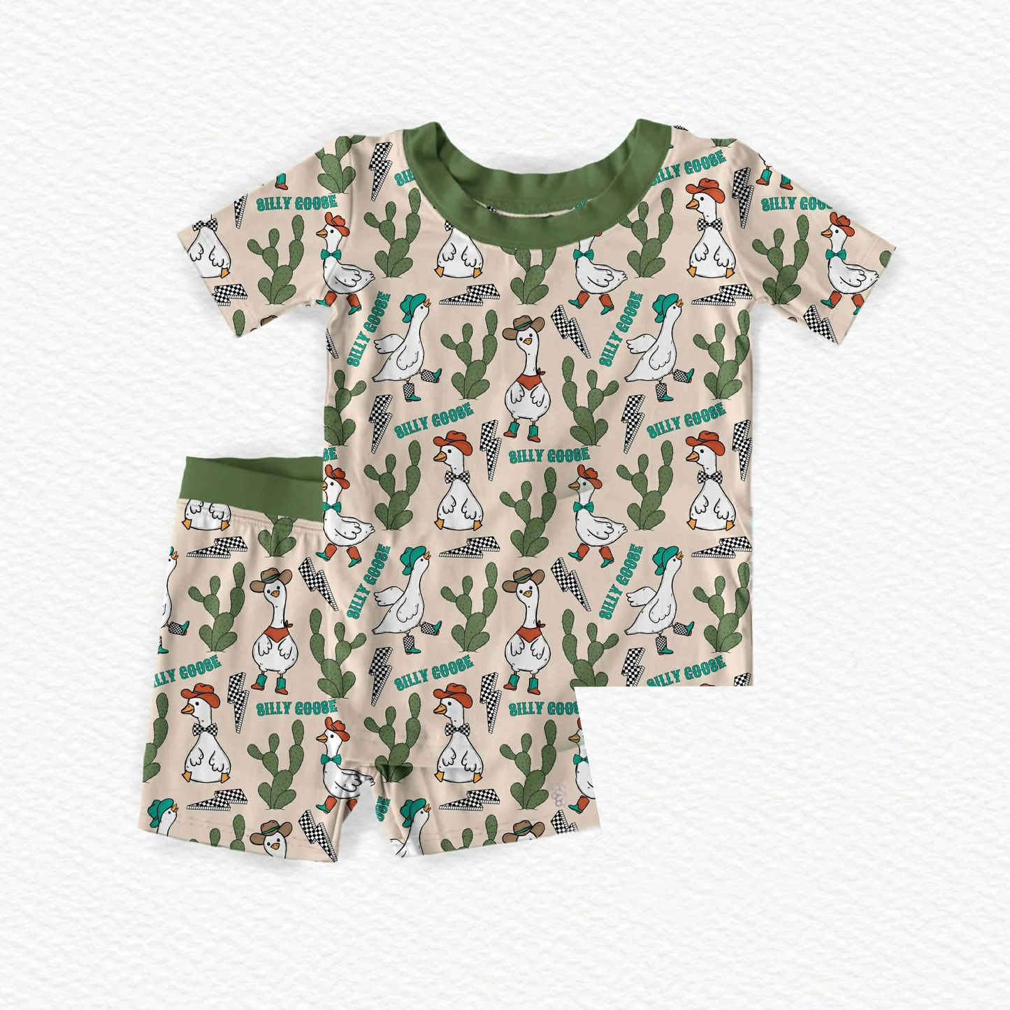 preorder BSSO1869 Western Cactus Goose Green Short Sleeve Shorts Boys Set