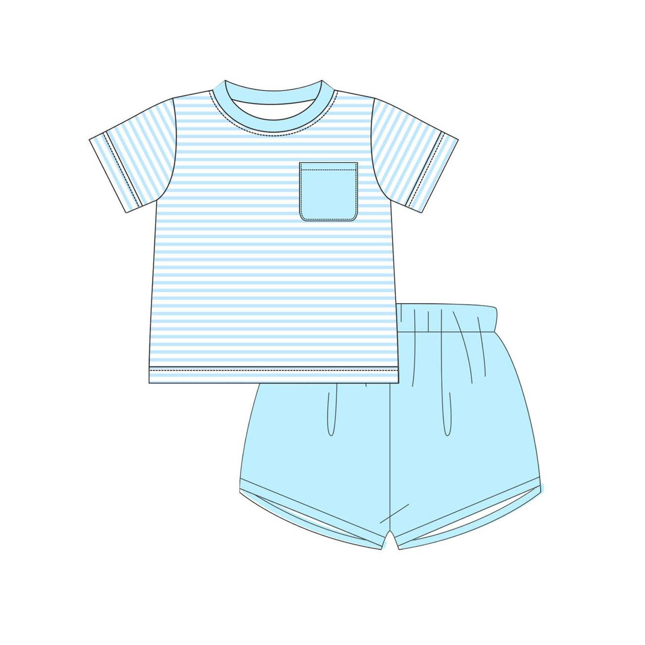 preorder BSSO1880 Blue Striped Pocket Short Sleeve Shorts Boys Set