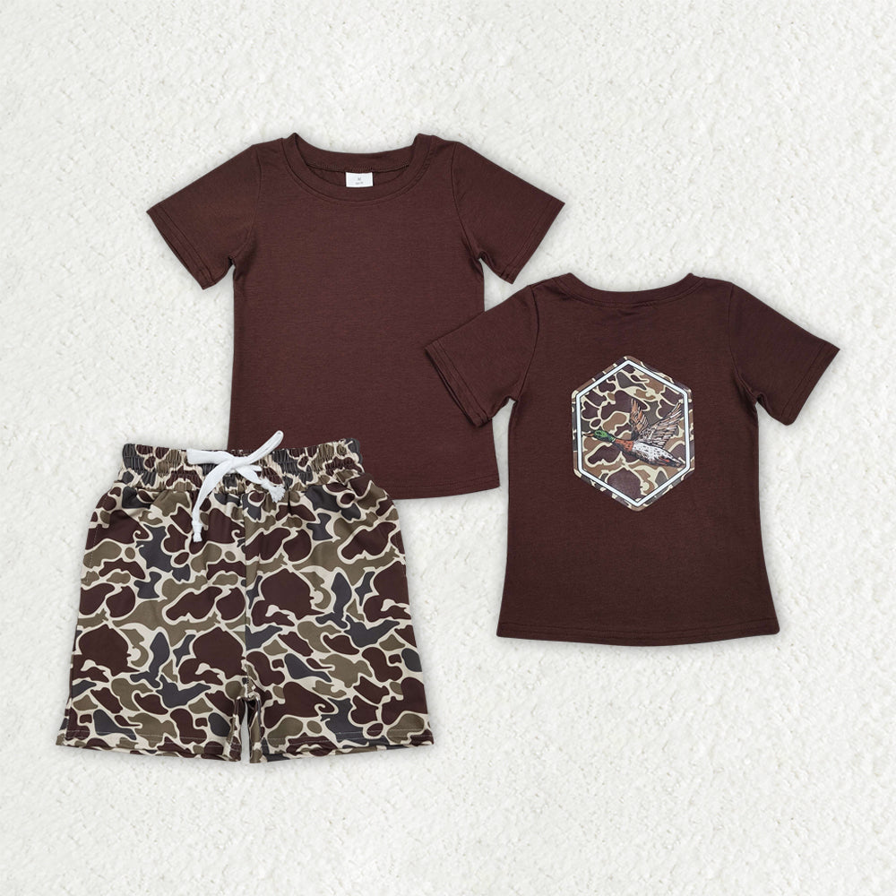 BSSO1891 Hunting Mallard Duck Short Sleeve Camo Shorts Boys Set
