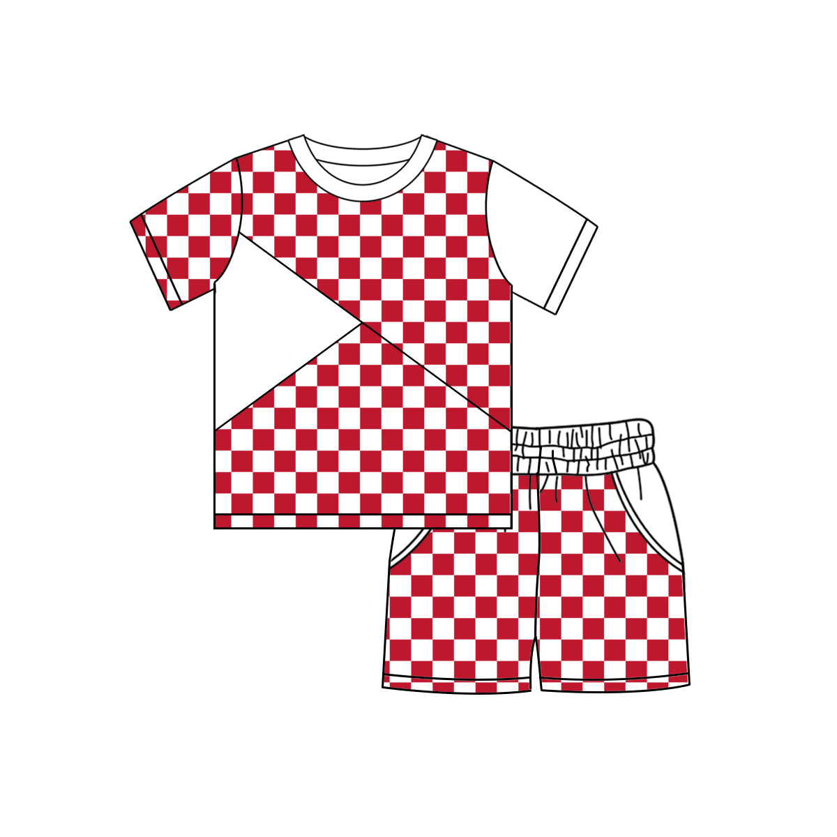 preorder BSSO1892 Red Checkered Short Sleeve Shorts Boys Set