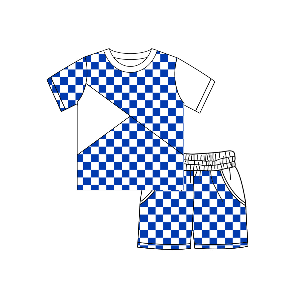preorder BSSO1893 Blue Checkered Short Sleeve Shorts Boys Set