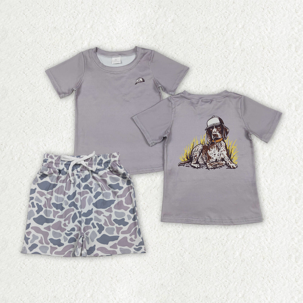 BSSO1900 Hunting Dog Short Sleeve Camo Shorts Boys Set