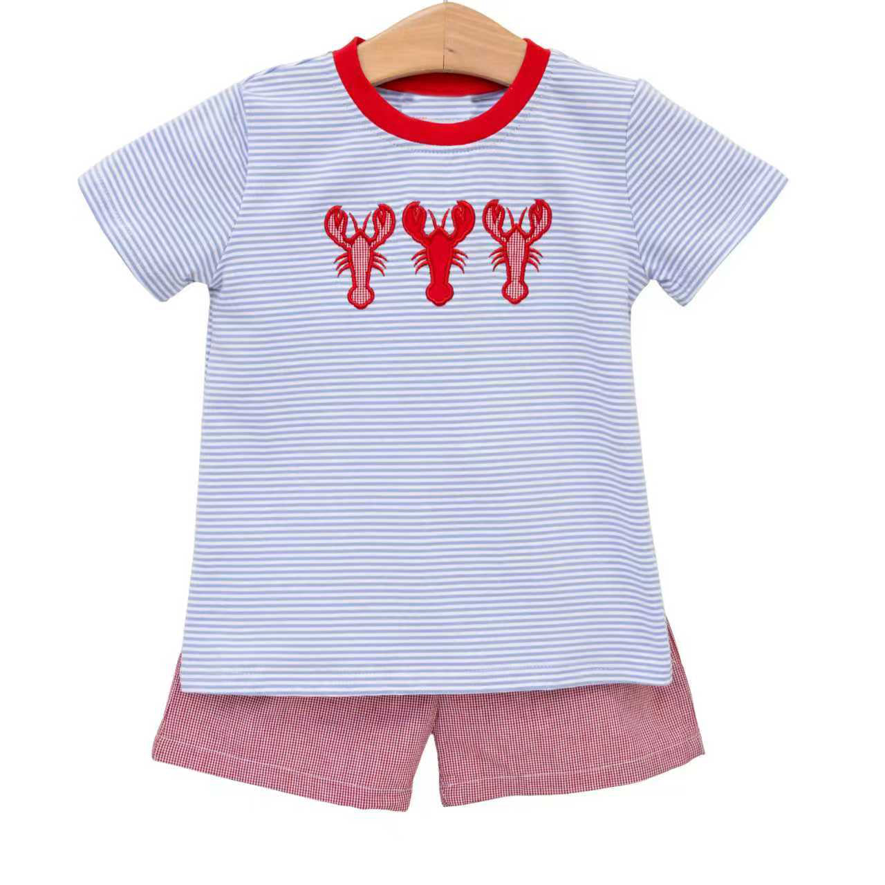 preorder BSSO1906 Crayfish Blue Short Sleeve Red Shorts Boys Set