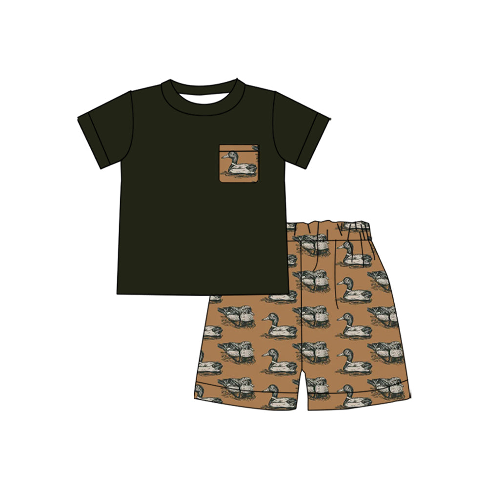 preorder BSSO1940 Mallard Duck Pocket Black Short Sleeve Brown Shorts Boys Set