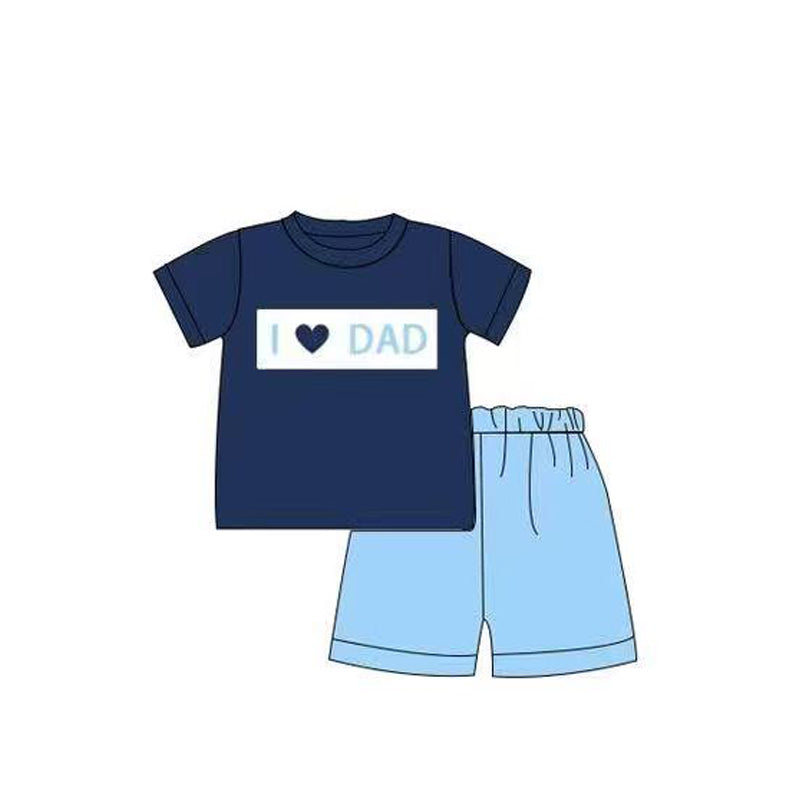 preorder BSSO1943 I Love Dad Navy Blue Short Sleeve Blue Shorts Boys Set