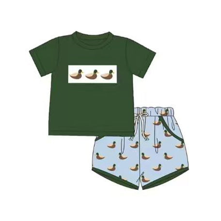 preorder BSSO1949 Mallard Duck Green Short Sleeve Shorts Boys Set