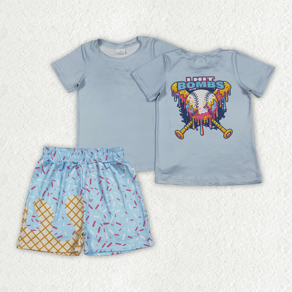 BSSO1951 Baseball Short Sleeve Blue Sprinkles Shorts Boys Set