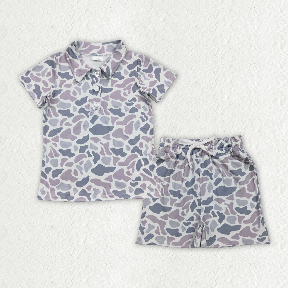 BSSO1986 Grey Camo Short Sleeve Shorts Boys Set