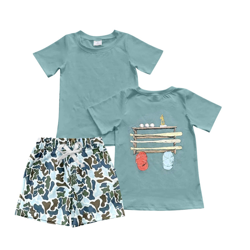 preorder BSSO2000 Baseball Green Short Sleeve Camo Shorts Boys Set