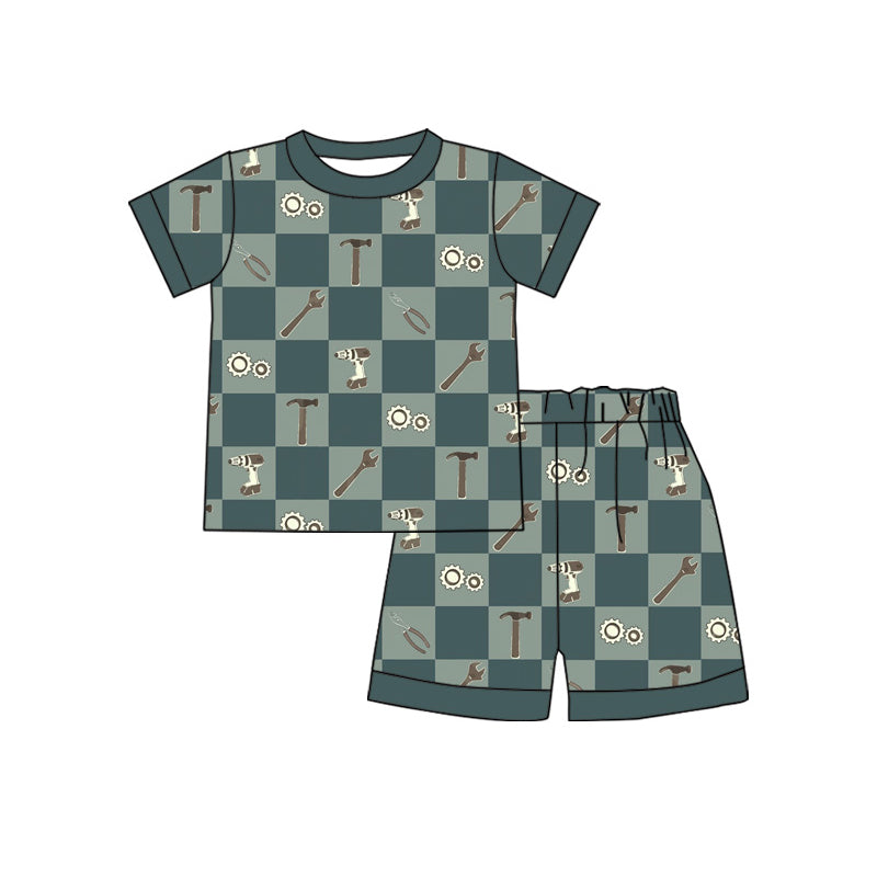preorder BSSO2024 Cartoon Tools Checekred Short Sleeve Shorts Boys Set