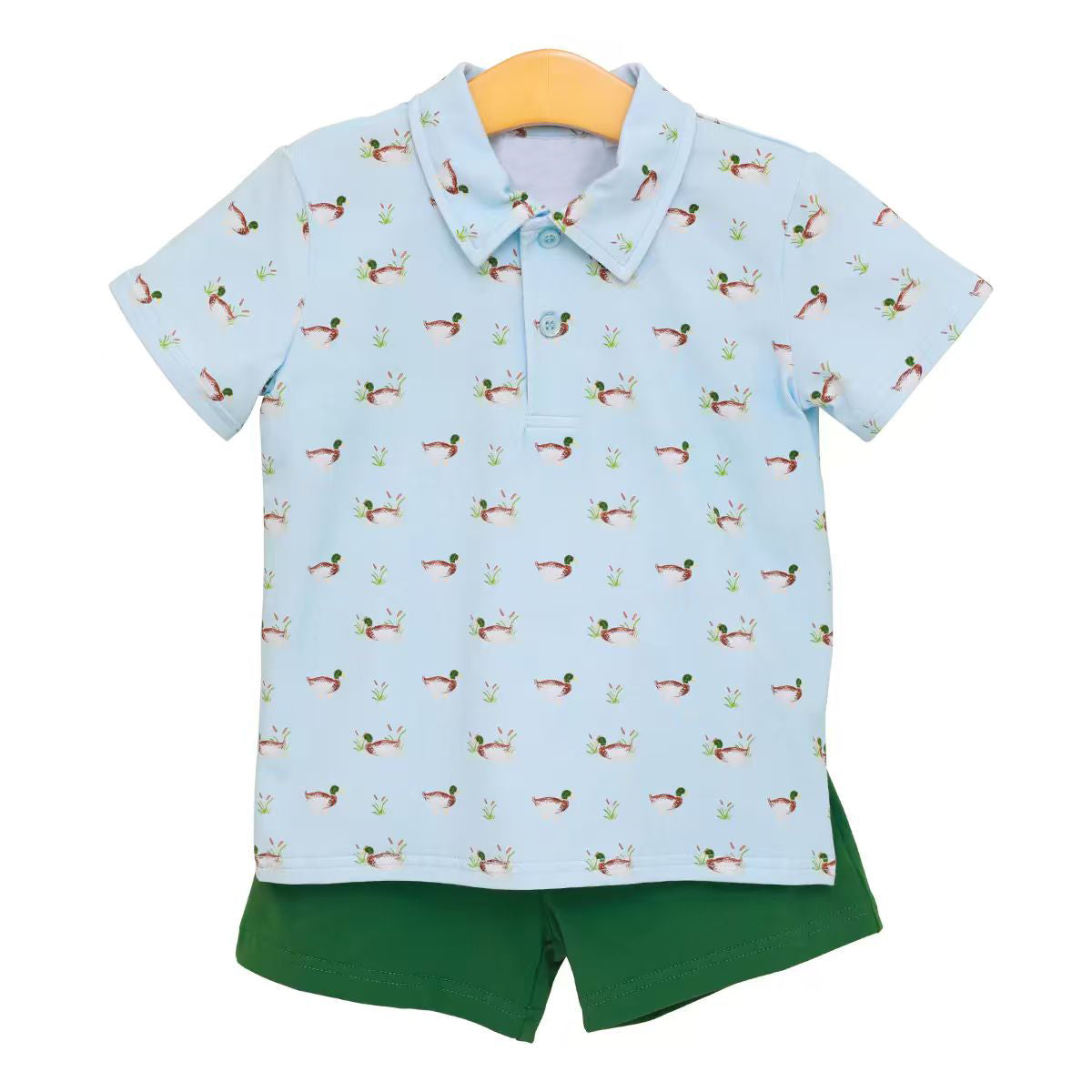 preorder BSSO2041 Hunting Mallard Duck Short Sleeve Green Shorts Boys Set