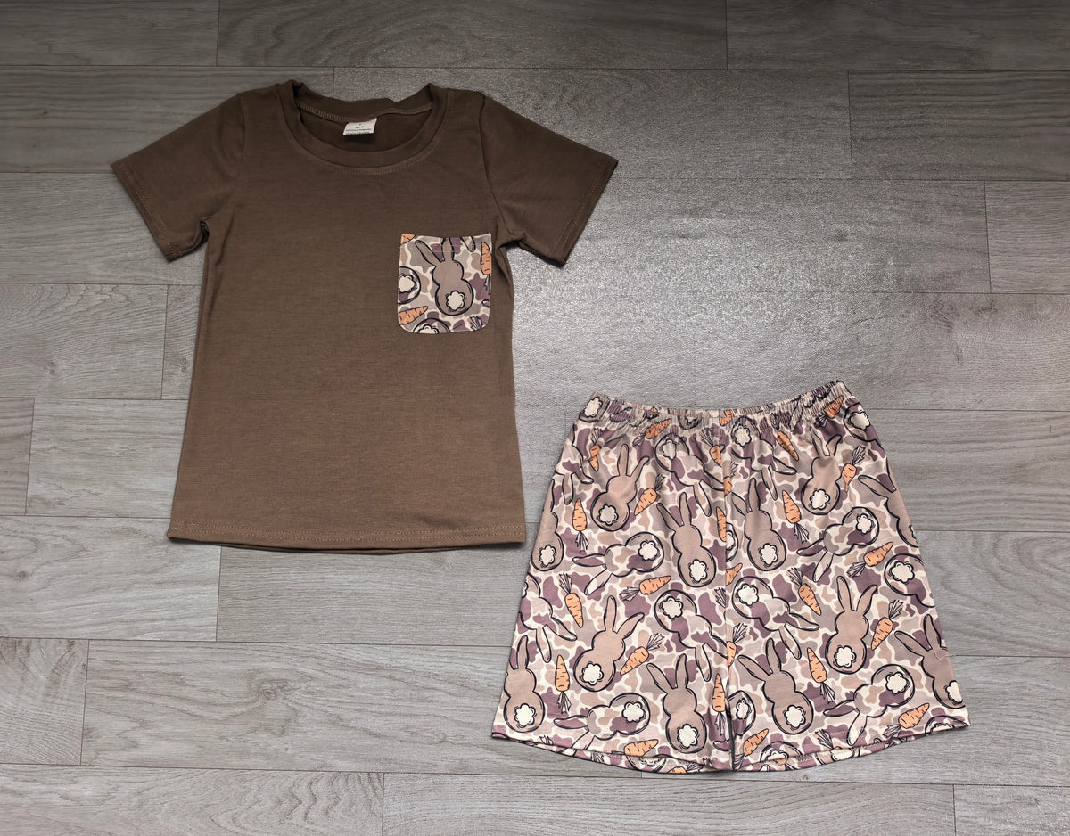 preorder Samples BSSO2044 Easter Bunny Rabbit Short Sleeve Camo Shorts Boys Set