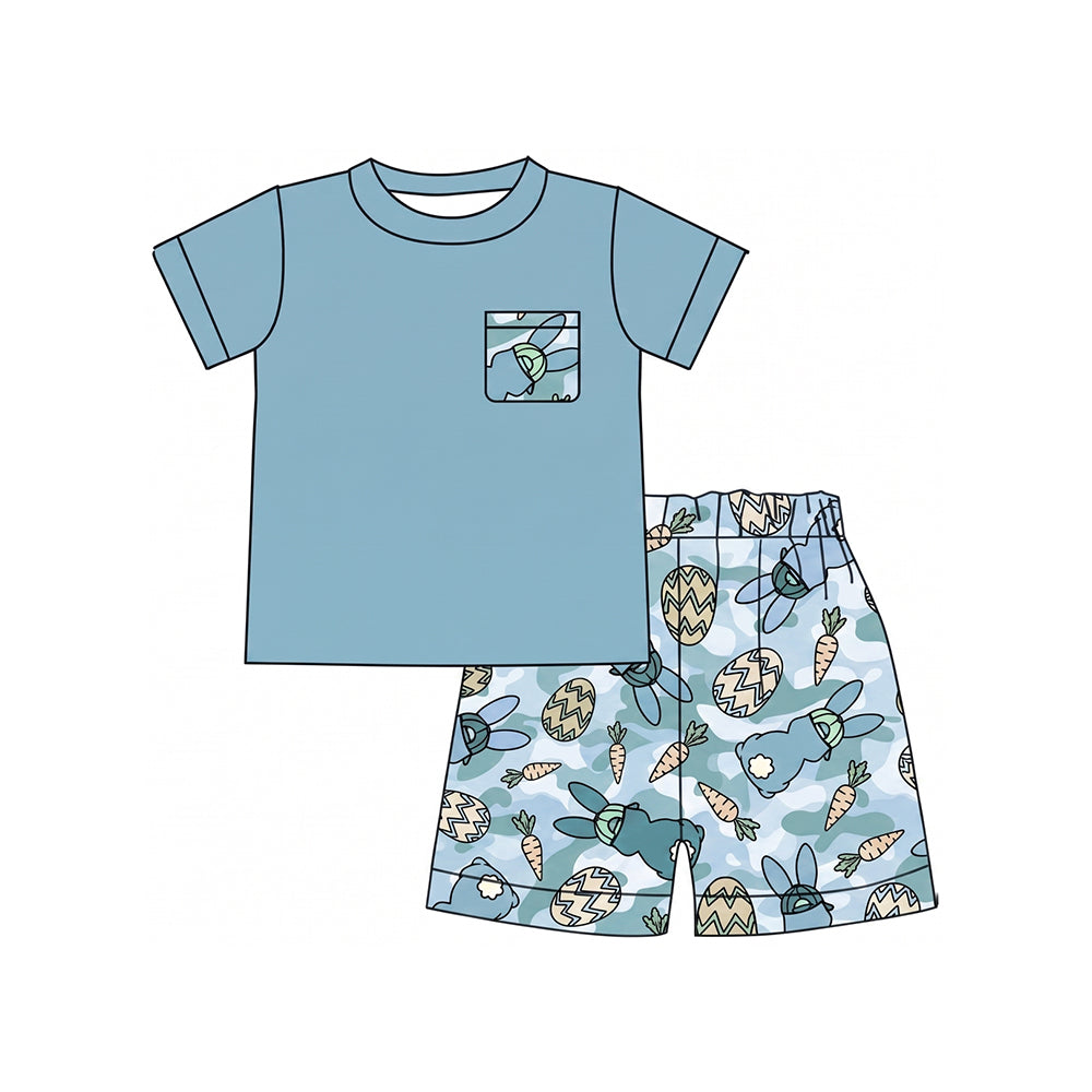 preorder BSSO2045 Easter Bunny Rabbit Short Sleeve Camo Shorts Boys Set