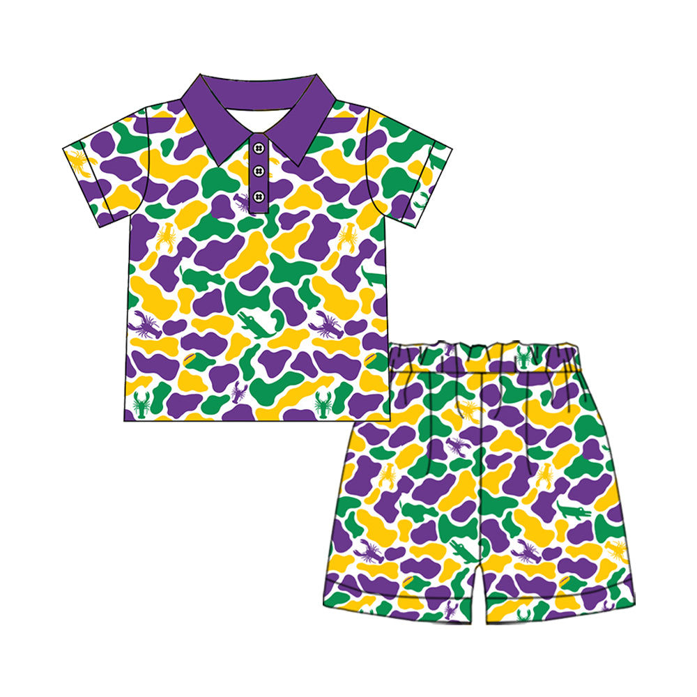 preorder BSSO2048 Mardi Gras Camo Short Sleeve Shorts Boys Set