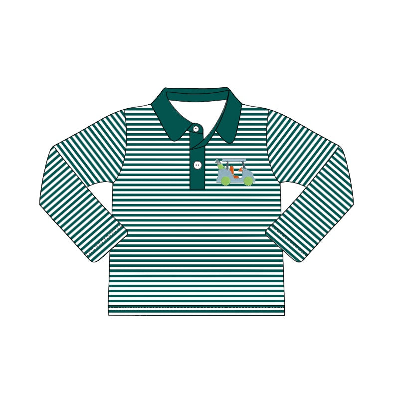 preorder BT0406 Golf car green striped long sleeve boys pullover