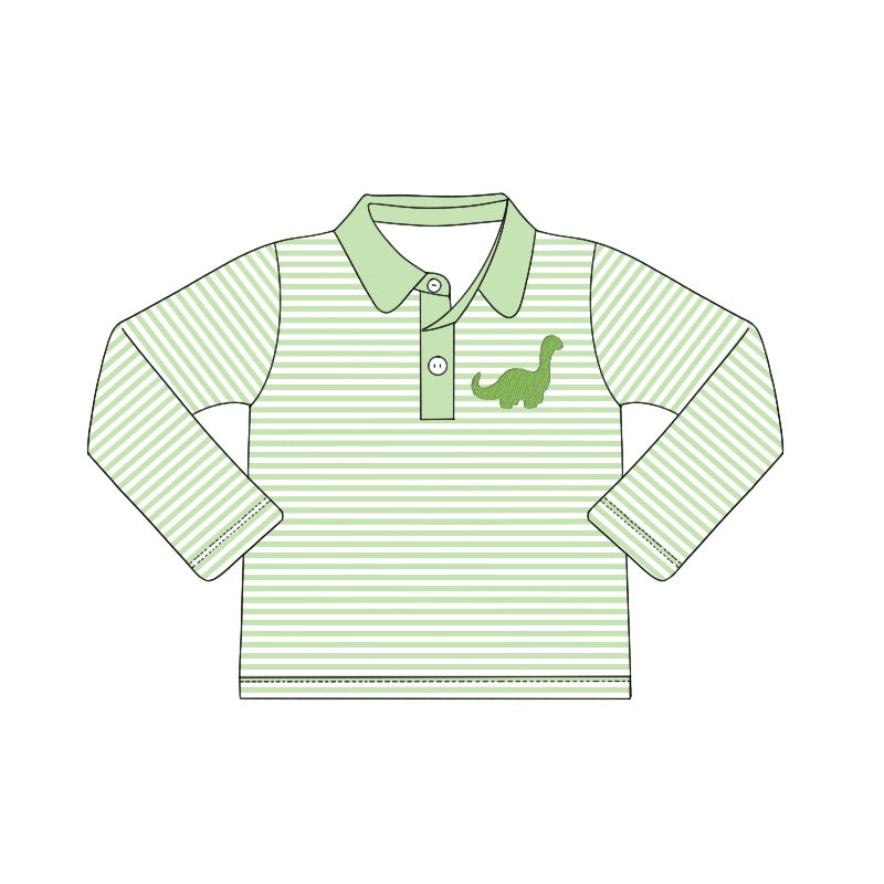 preorder BT0408 Dinosaur lime green striped long sleeve boys pullover