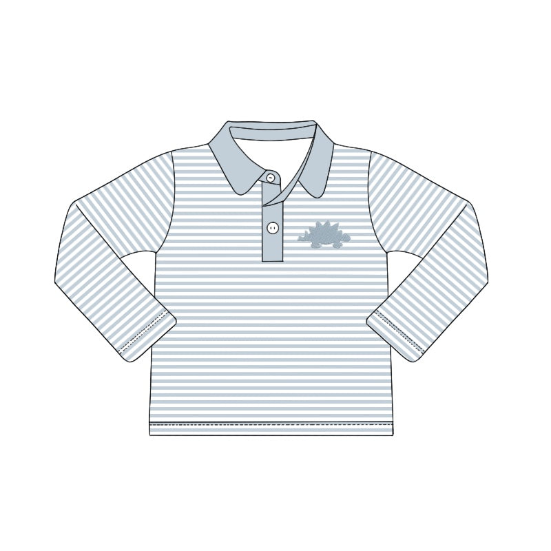 preorder BT0409 Dinosaur light blue striped long sleeve boys pullover