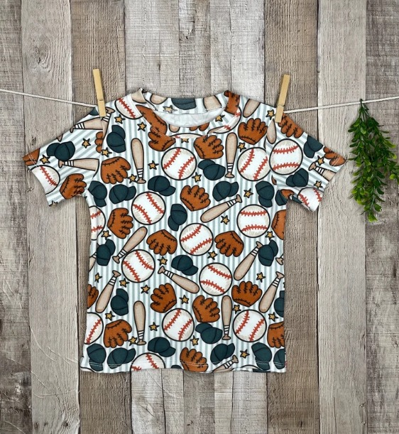 preorder BT0448 Baseball striped short sleeve kids t-shrt