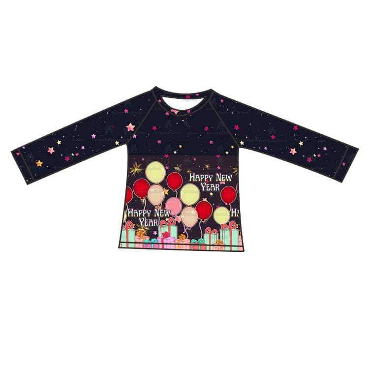 preorder BT0450 Happy new year balloon black long sleeve boys top