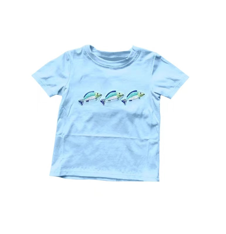 preorder BT0494 Fishing blue short sleeve boys top