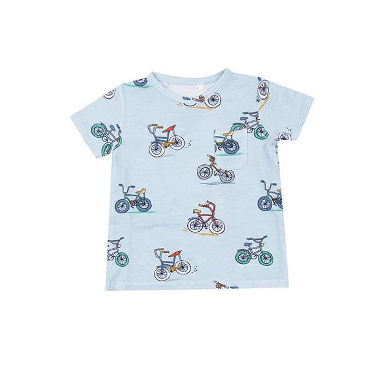 preorder BT0664 bike blue short sleeve boys top Summer top