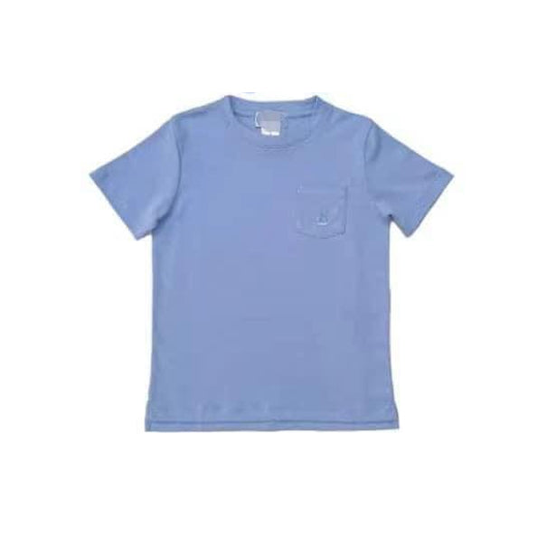 preorder BT0669 blue cotton pocket short sleeve boys top